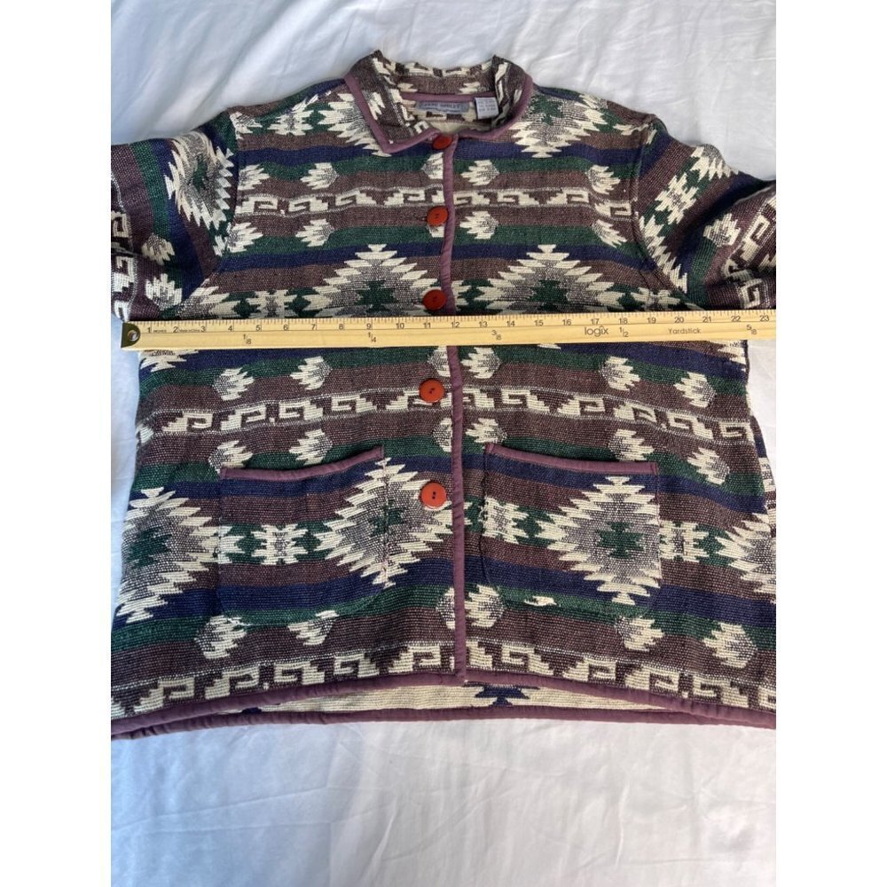 Vintage Jane Ashley Sz L Cotton Aztec Western Button Up Long Sleeve Jacket - Picture 3 of 10